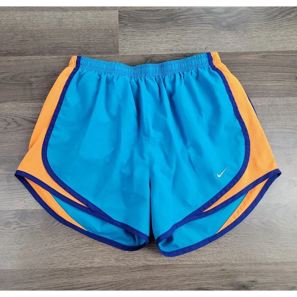 Nike Running Shorts Womens Dri-Fit Brief Lined Tempo Shorts Small Blue 3'' Logo